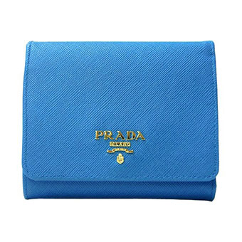 PRADA プラダ 三つ折り財布 コピー 1M0176 SAFFIANO METAL 型押しレザー AZZURRO スカイブルー